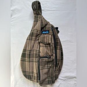 KAVU Rope Sling Timber Plaid Flannel Travel Backpack Bag Tan Brown
